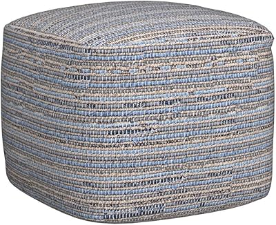 nuLOOM Granada Knitted Casual Denim and Jute Ottoman Pouf