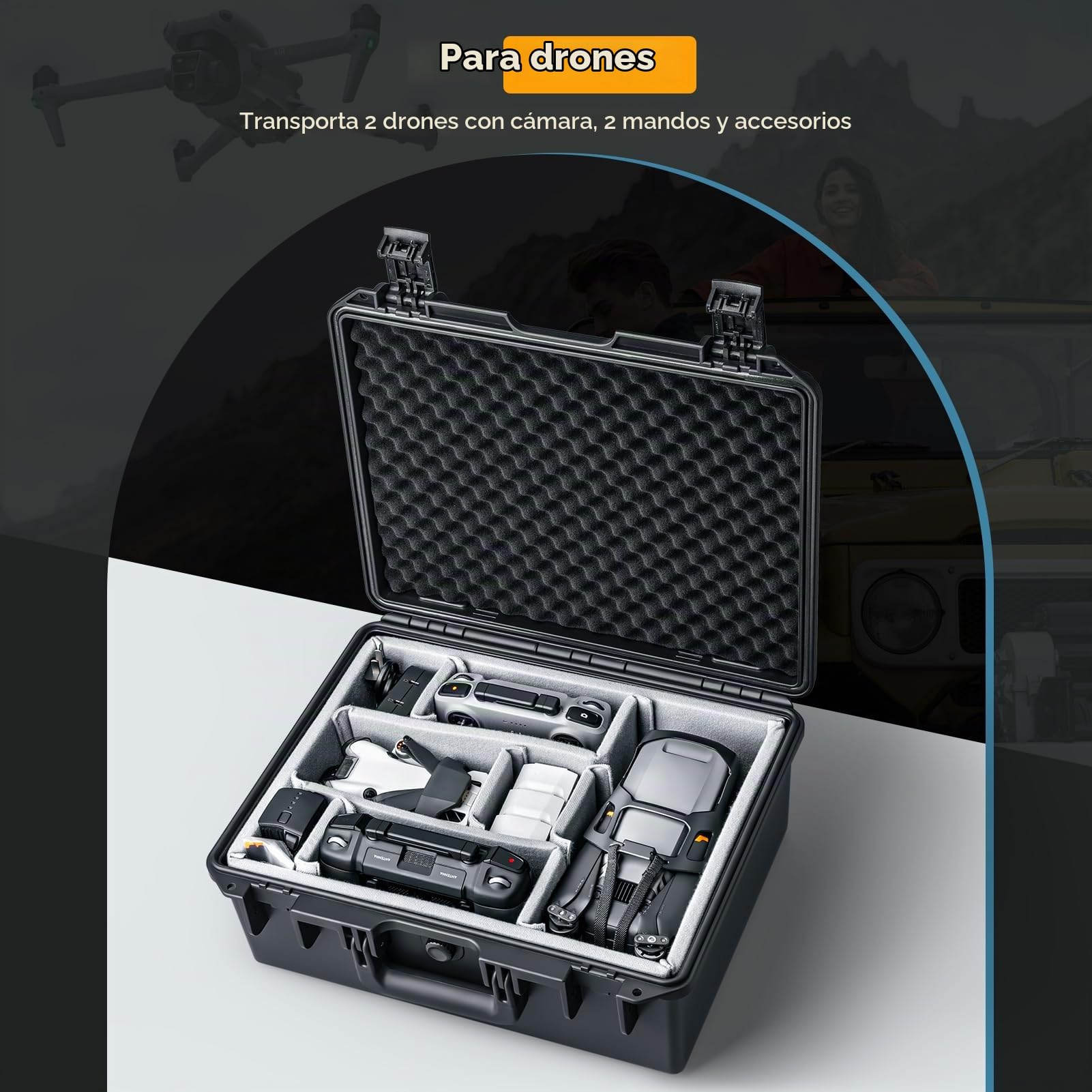 Lykus PVC1 Maletín Maleta Estuche Case rígido Impermeable con separadores Acolchados para cámaras, Lentes, Drones dji Mavic/Air/Mini duales