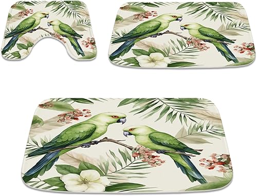TheBlackSpot Alfombras de baño con diseño de hojas de palmera verdes tropicales 20 x 31 pulgadas diseño de pájaros de la selva loros hojas exóticas