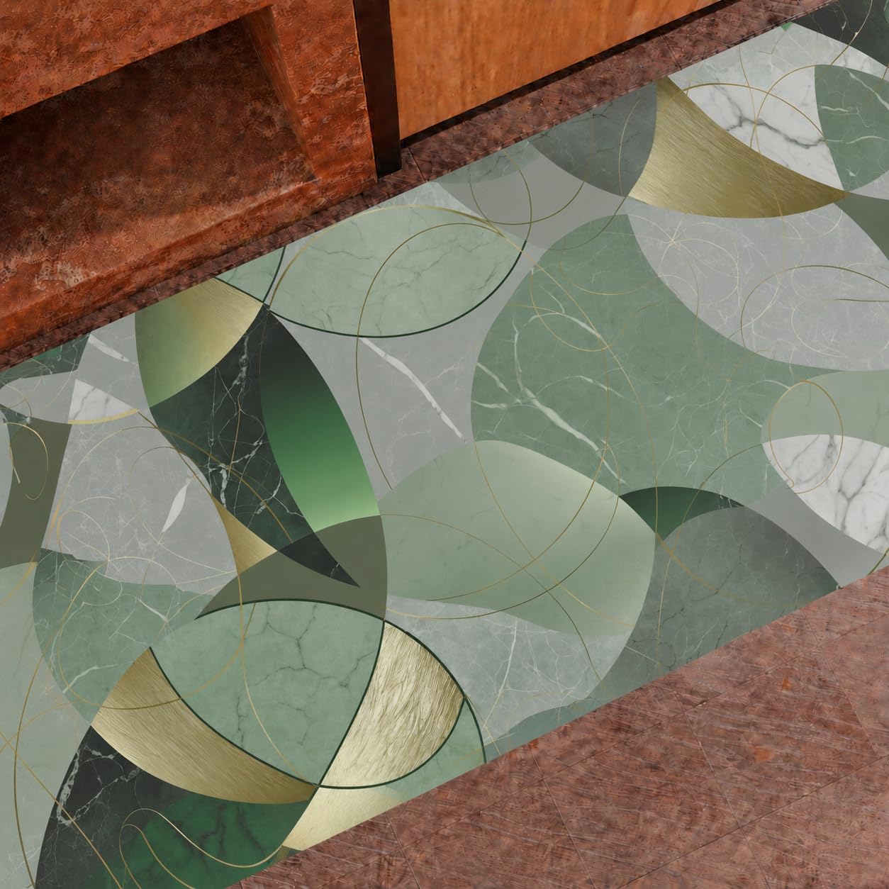 PETTI Artigiani Italiani - Tappeto Antiscivolo Lavabile, Tappeti Runner Cucina, Passatoia per Cucina, 50x340 cm, Disegno Geo Cerchio Salvia, 100% Made in Italy
