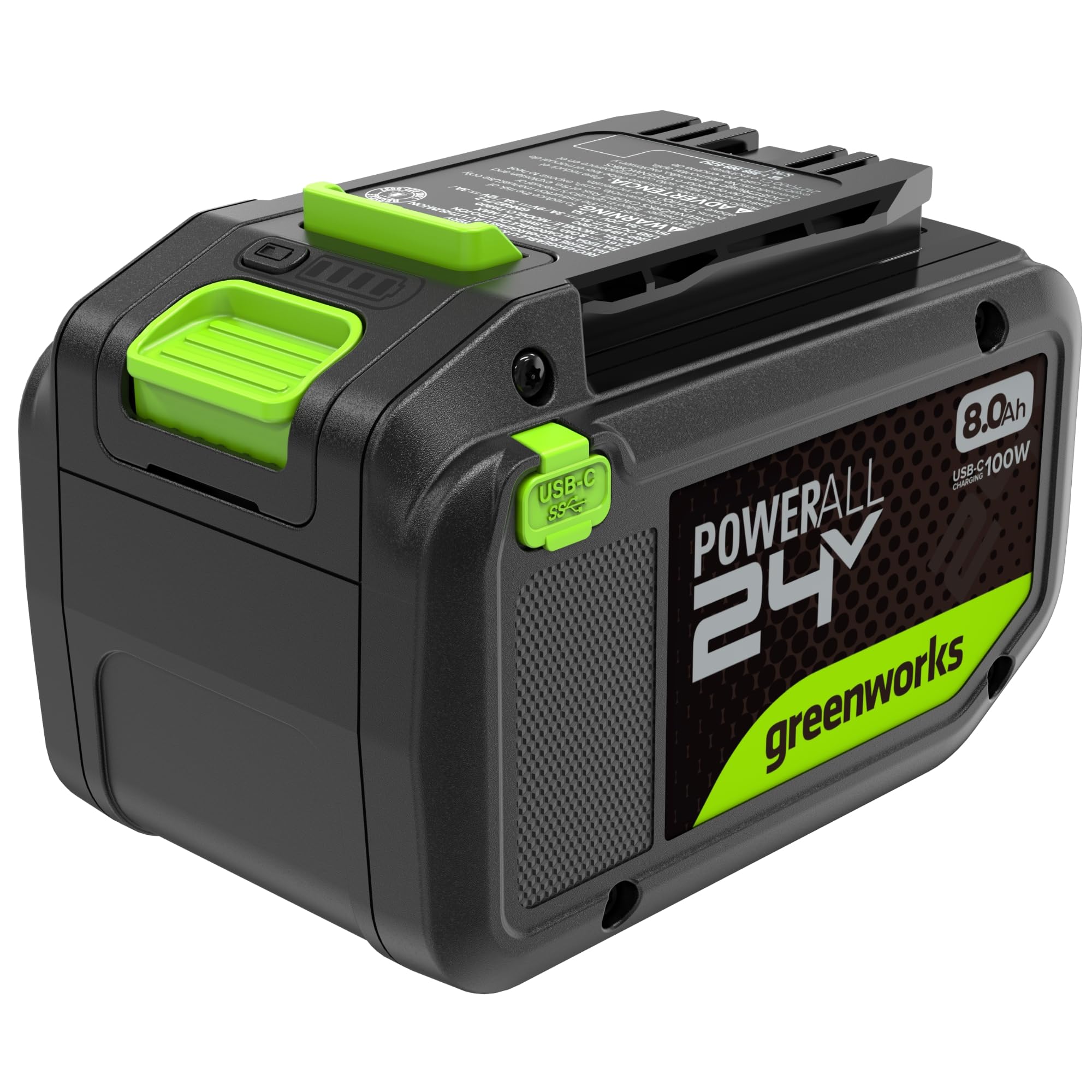 Greenworks 24V 8.0Ah PowerAll Lithium-Ion High-Power Battery (Genuine Battery/ 150+ Compatible Tools) with 100-Watt Bi-Directional USB-C Charger for iPhone 16, iPad, Galaxy, Pixel and More