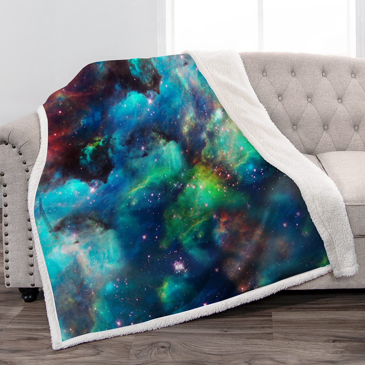 JekenoGalaxy Blanket Gifts for Boys - Outer Space Nebula Soft Comfortable Warm Sherpa Throw Presents for Men Dad Husband Fathers Day Birthdays Christmas Decor Bedroom Office Sofa Chair 50"x60"