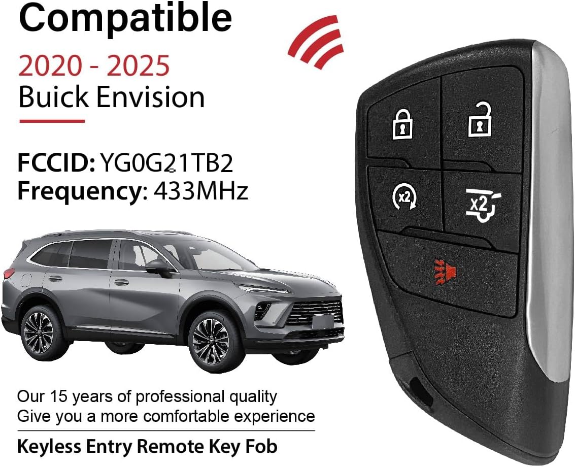 Replacement for 2020-2025 Buick Envision Key Fob Remote Control YG0G21TB2 5 Buttons 433MHz - Image 2
