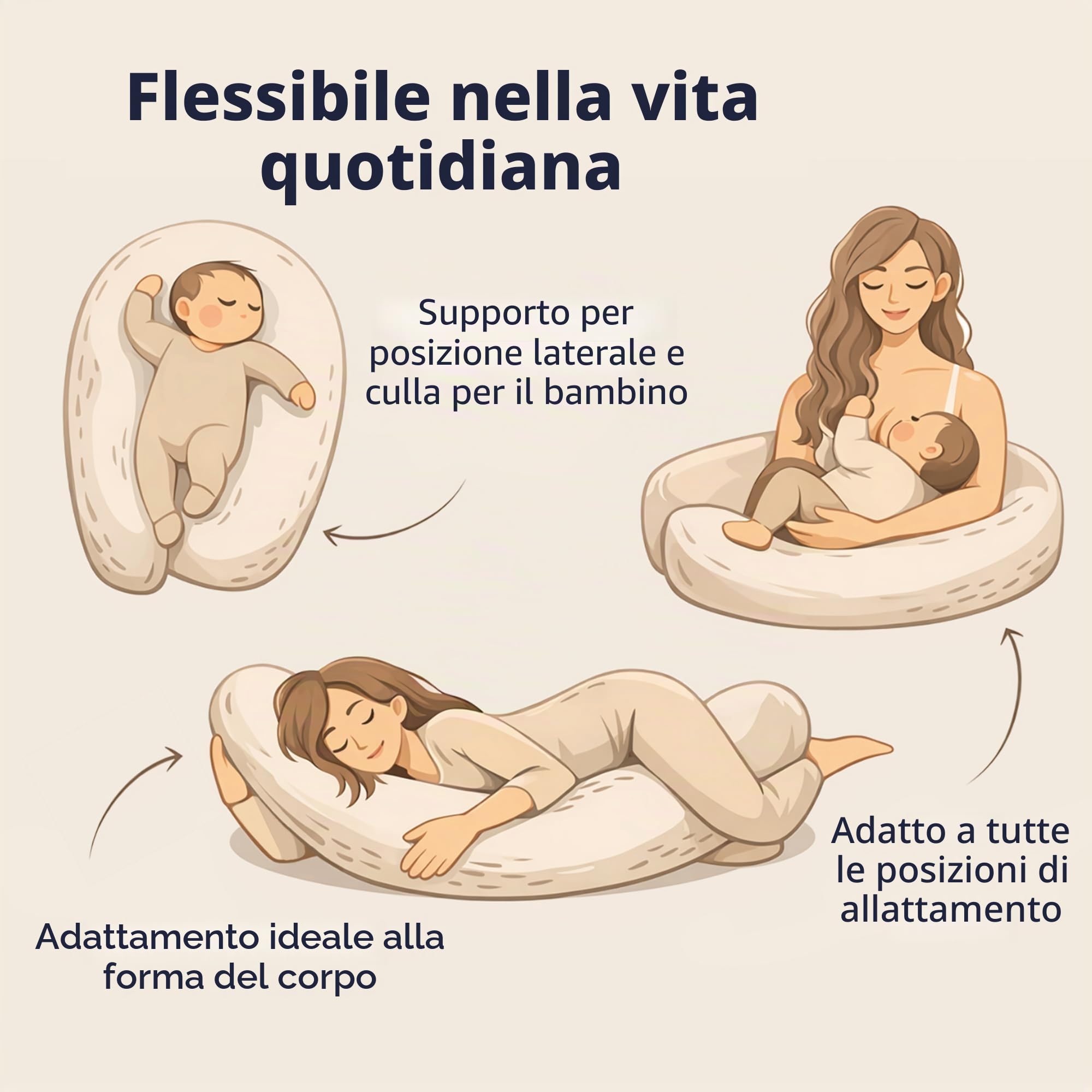 Julius Zöllner Cuscino per allattamento in mussola, cuscino per gravidanza, cuscino per chi dorme sul fianco e cuscino di posizione, 100% cotone, Oeko-Tex Standard 100, sabbia