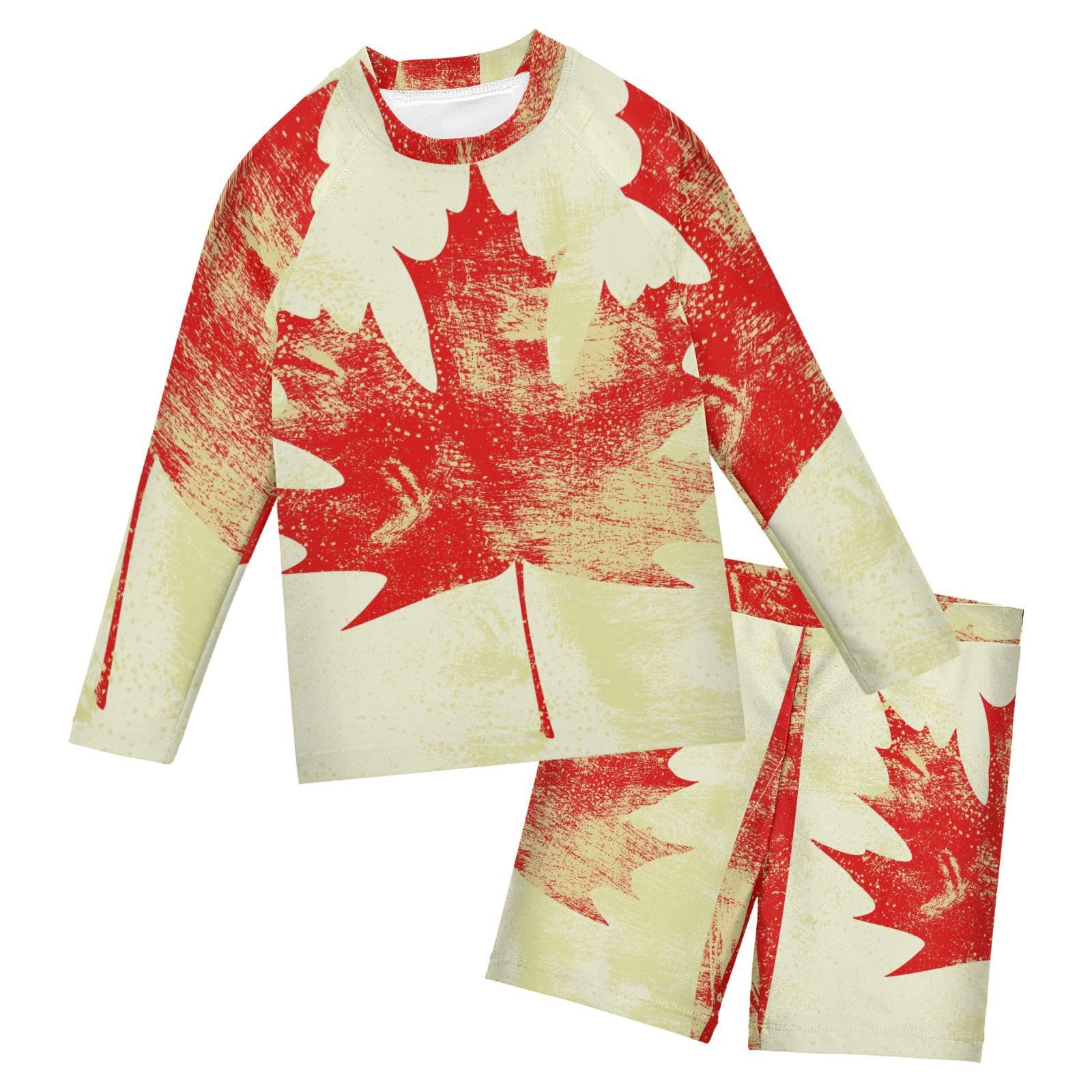 Aflyko Patriot Boys' Rash Guard Set Canadian Flag Vintage SPF 50+ Sun Protection Swimsuit Multicoloured