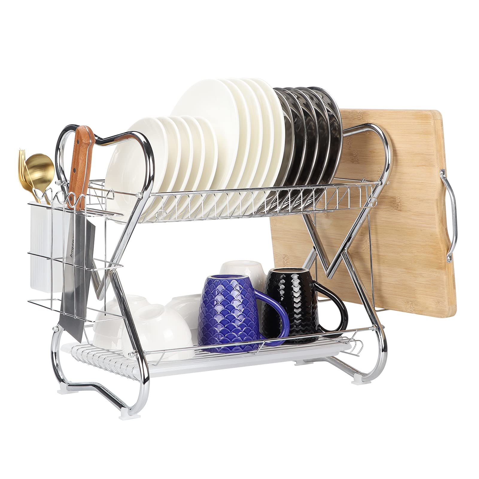 EXYGLO 2 Tier Dish Drying Rack, Dish Drainer for Kitchen Counter