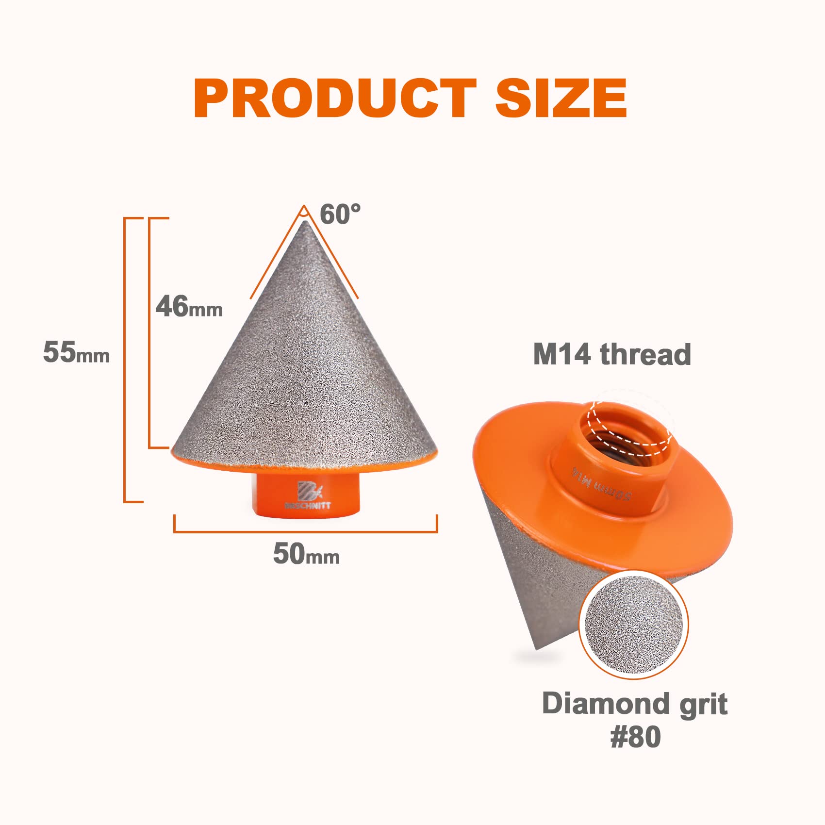 Fresa de Diamante 50mm - BRSCHNITT Broca de Chaflán para Agrandar Agujeros en Baldosas Porcelana Mármol Cerámica Granito