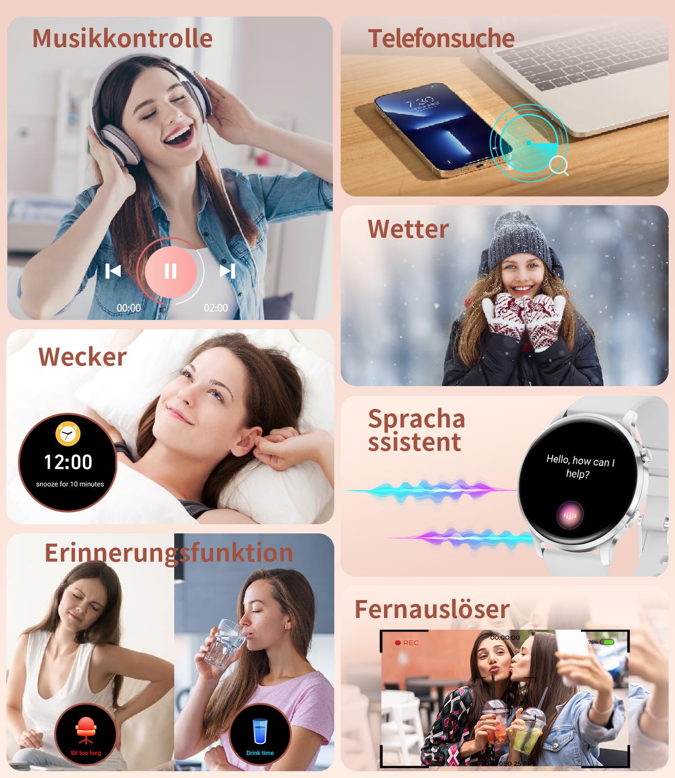 Smartwatch Damen mit Telefonfunktion, 1.32" AMOLED Fitnessuhr Smart Watch, 100+ Sportmodi Herzfrequenz Schlafmonitor Schrittzähler Uhr Damen, IP68 Wasserdicht Sportuhr für iOS Android (Silber)