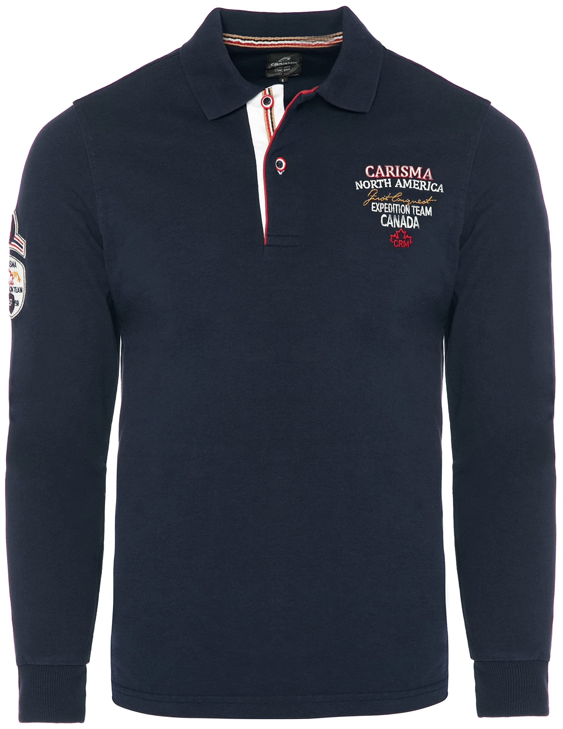 Carisma Polo a maniche lunghe da uomo in cotone • Maglietta a maniche lunghe da uomo con ricamo • Piacevole vestibilità regolare, blu navy