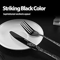 Vista 4 de Hagary Dragon Cutlery Set 20 Pieces Stainless Steel Flatware Set Service for 4 Utensils For Home Kitchen Wedding Laser Engraved Dishwasher Safe Black