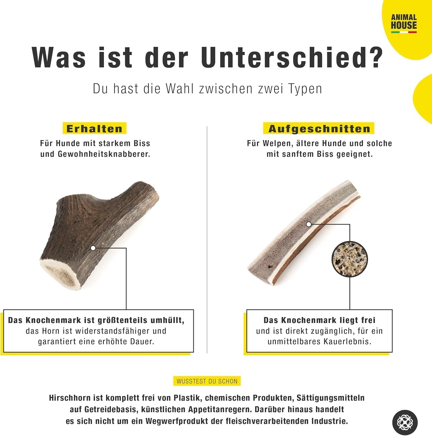 Animal House 3 Stück ganze Hirschgeweihe für Hunde, 100% natürliches Kauspielzeug, stärkt die Mundhygiene, widerstandsfähig und langlebig, in Allen Größen erhältlich (3, L)