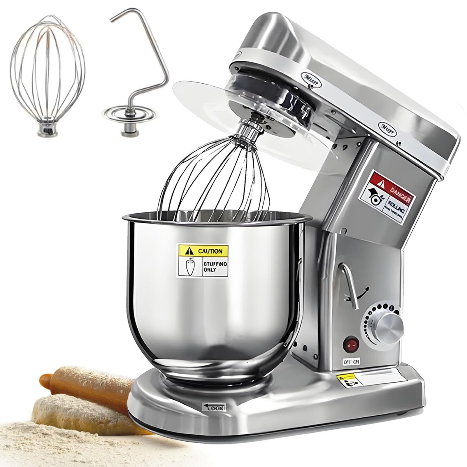Cashwise Commercial Food Mixer, Countertop Dough Mixer 3-Speed Adjustable, Heavy Duty Electric Stand Mixer with Stainless Steel Bowl for Kitchen and Pizzeria StainlessSteel-7L