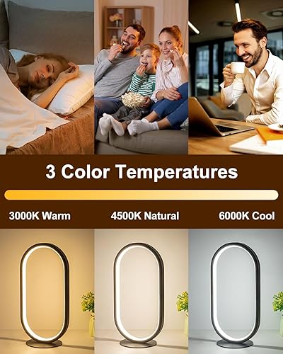 Miniatura 2 de Modernas lámparas de mesa LED, 3 modos de color y lámparas de escritorio regulables continuas para oficina en casa, lámparas de noche únicas negras