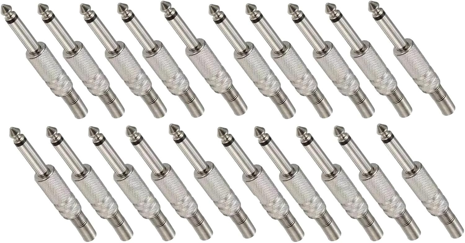 20 * 1/4'' TS Plug to 1/4'' Jack Mono Male Converter Audio Connector RCA to 1/4 Adapter for Mixer, Amp, Subwoofer