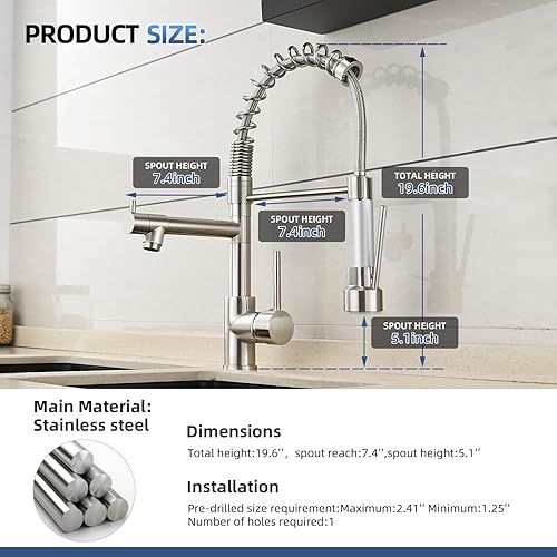 Miniatura 98 de OwOFAN - Grifos de cocina con rociador de latón sólido con níquel de cepillado industrial, de una sola manija, grifo para granja, campamento, Níquel