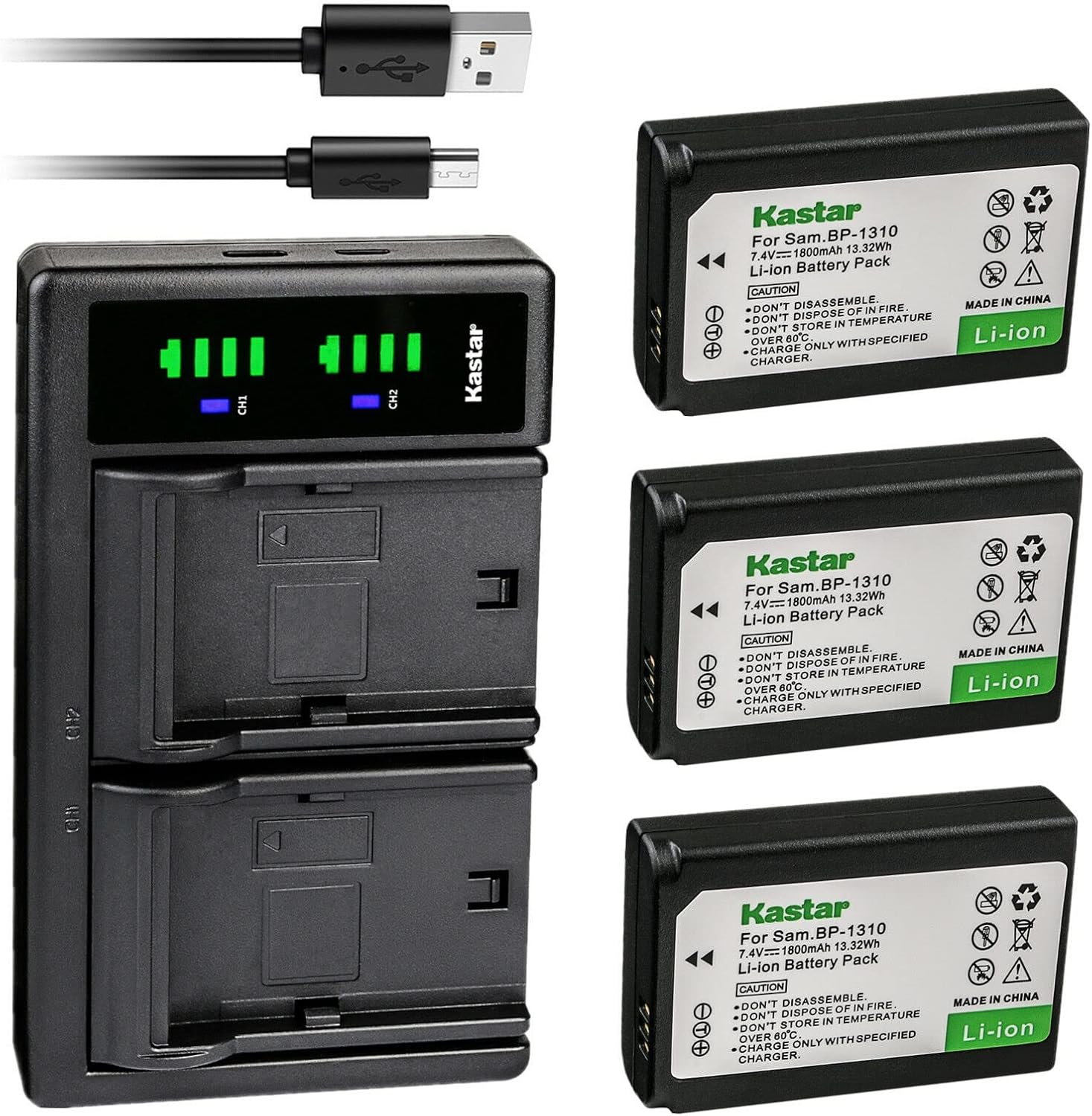 Kastar 4-Pack Battery and LTD2 USB Charger Replacement for Samsung BP1310 BP-1310 BP-1310EP, ED-BP1310 EDBP1310 Battery, Samsung BC1310 BC-1310 Charger, Samsung NX5, NX10, NX11, NX20, NX100 Cameras