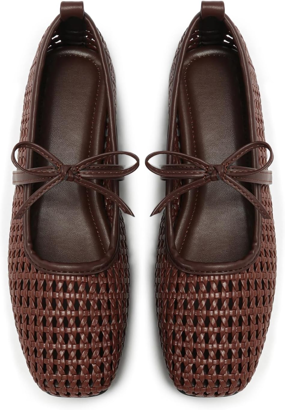 Ballet Flats Mary Jane Shoes for Women Mesh Woven Ballerina Comfortable Dressy Foldable Flat Squared Toe Slip On Women's Trendy Shoe for Work Office Casual