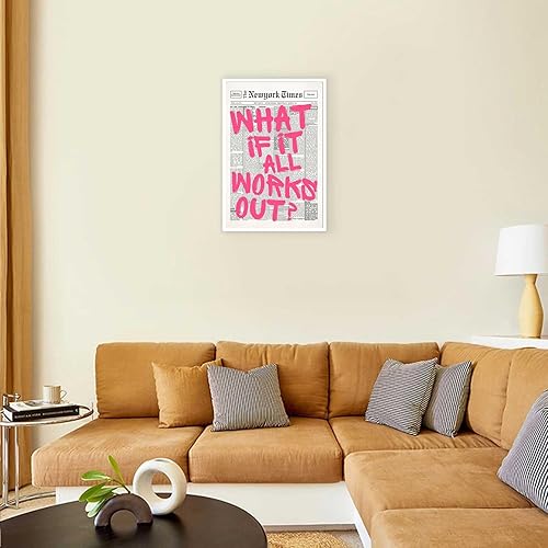 Miniatura 5 de Drimiler Póster retro de periódico rosa con texto en inglés What If It All Workout (What If It All Workout) en lienzo para pared, cita positiva,