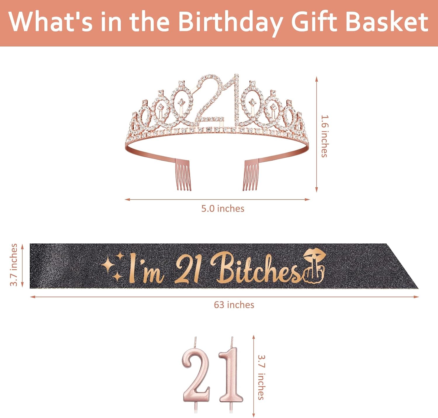 21st Birthday Decorations for Her with I'm 21 Bitches Sash and Tiara Rose Gold, 21 Candles Rose Gold, 21 Year Old Gifts for Her - Image 3