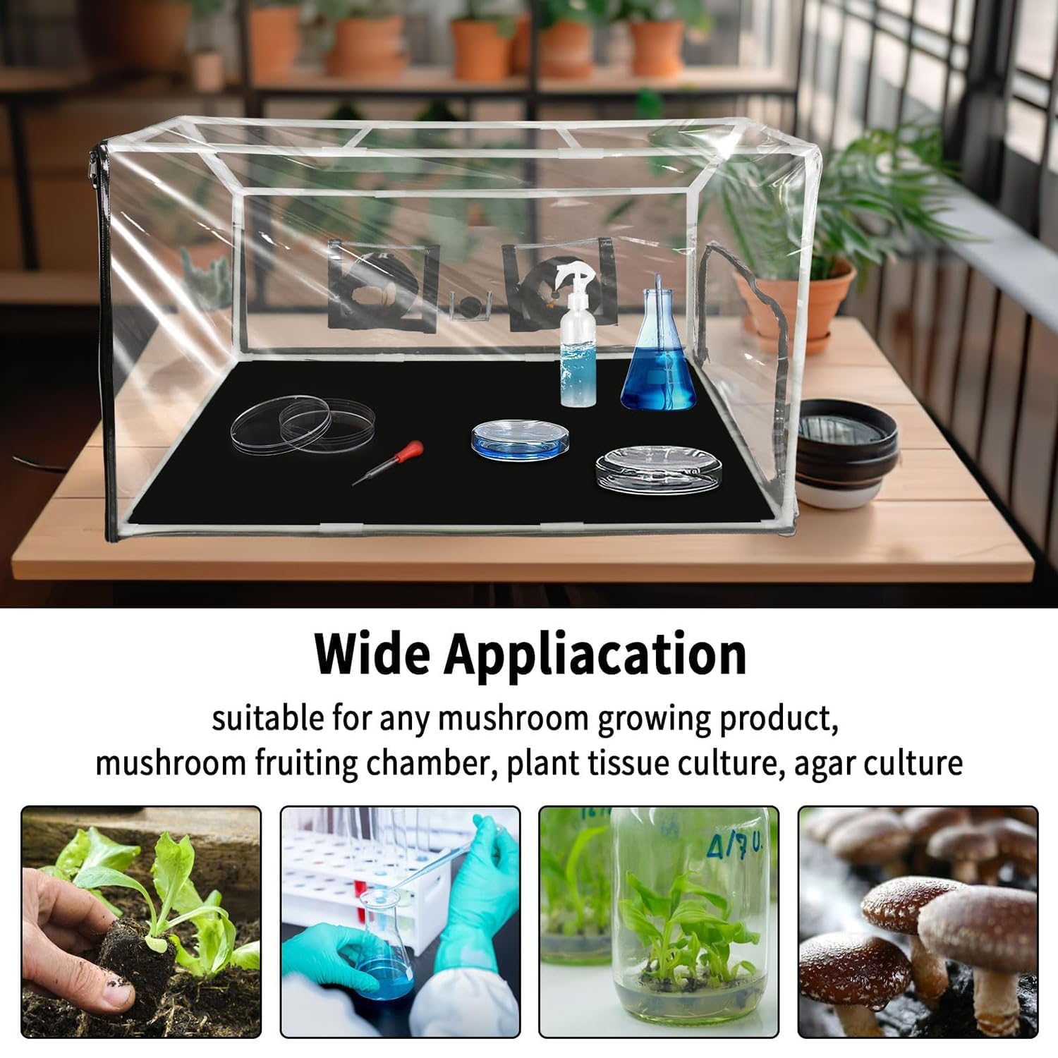 Kit de cultivo de setas, cámara de fructificación portátil de 90 x 60 x 60 cm con bolsas de cultivo, pulverizador y termómetro para jardinería interior