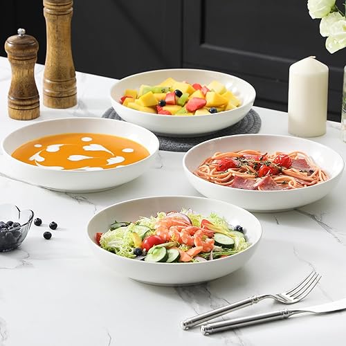 Miniatura 5 de MALACASA Juego de 4 cuencos de pasta grandes de 40 onzas para servir ensalada, cuencos de porcelana para cocina, platos de sopa de mármol gris juego