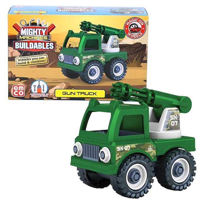 Mighty Machines Buildables -Gun Truck|Build&Combine Vehicle|Easy to Build Pull Back&Friction Vehicle|Develop Motor&Cognitive Skills for Kids 3+|Role Play Toy|Birthday&Return Gift|Made in India,Multi