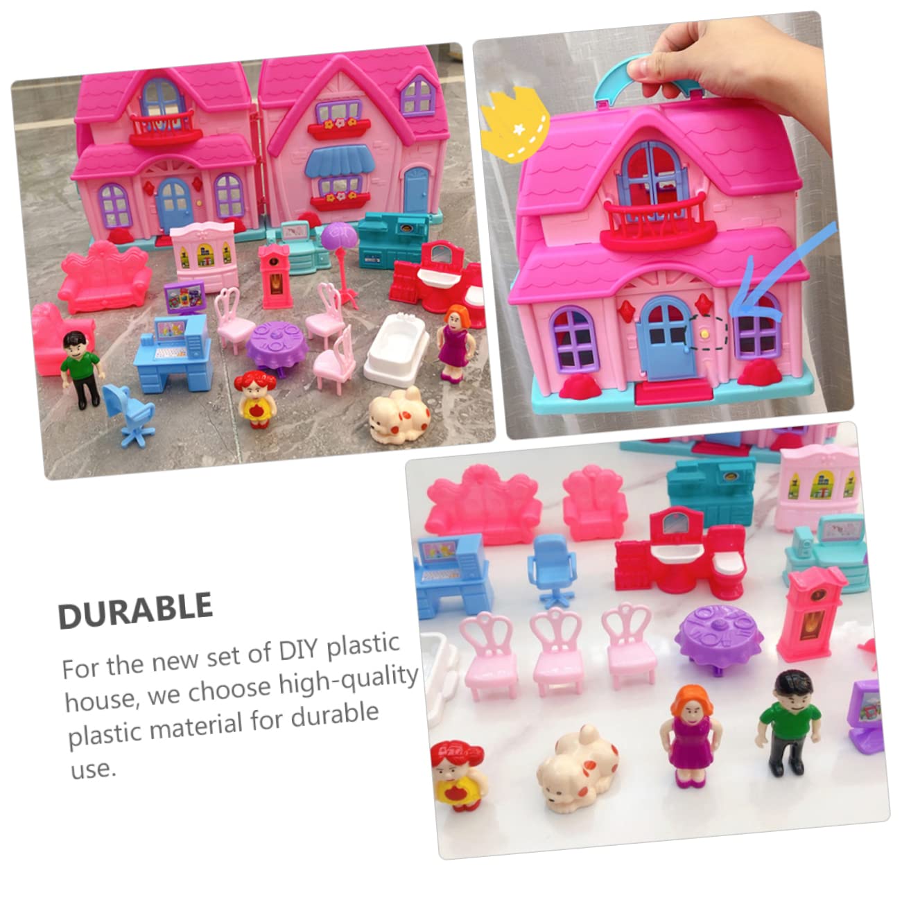 BRIGHTFUFU 1 Set Portable Two Storey Villa Mold Doll House for Family Role Play Imagination Development and DIY Crafting Fun Present Random Color