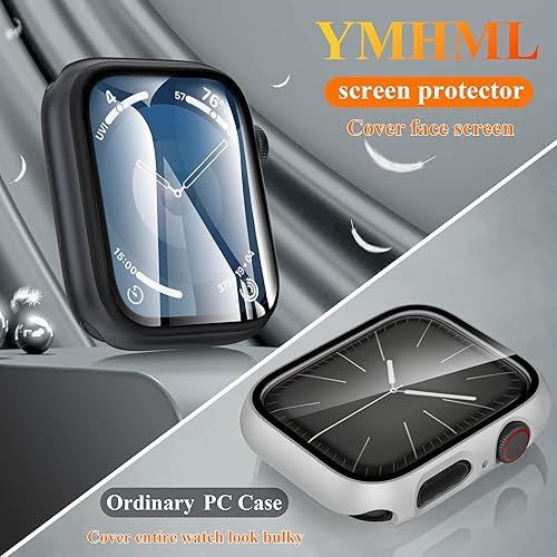 Miniatura 8 de YMHML Paquete de 2 protectores de pantalla para Apple Watch de 1.772 pulgadas (1.772 in), Series 9, 8, 7, parachoques de titanio con vidrio