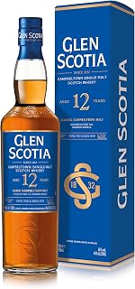 Glen Scotia 12 Year Old Single Malt Whisky 70cl 46 ABV Matured in FirstFill Bourbon Casks Campbeltown Scotch Whisky with Tropical Fruit Coastal Influence Warming Spice