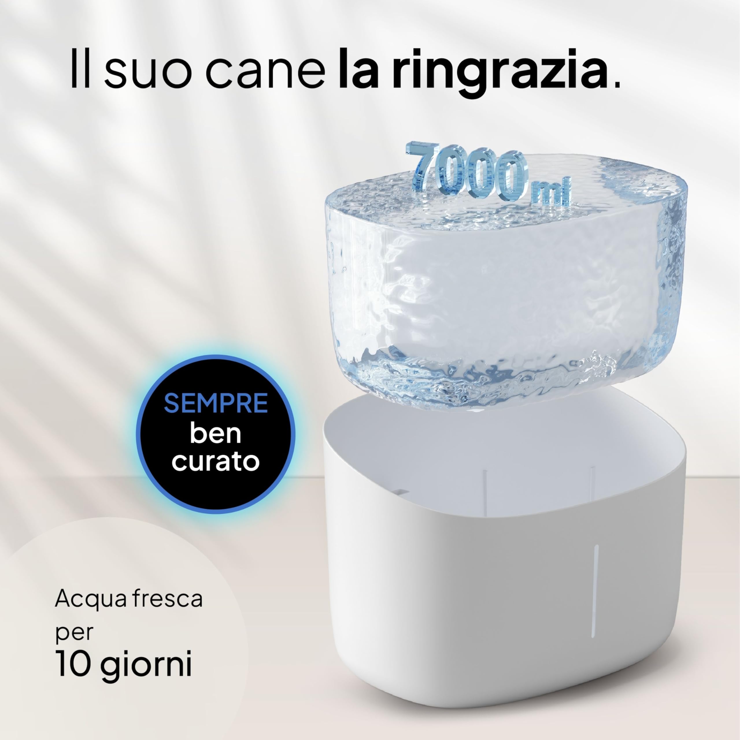 Pretty Paw Fontanella per Cani 7L con Filtro e LED Livello Acqua - Silenziosa per Cani Grandi e Multi-Pet, Dispenser Acqua Cane in ABS BPA-Free, Alimentazione USB - Dog Stream (Bianco)