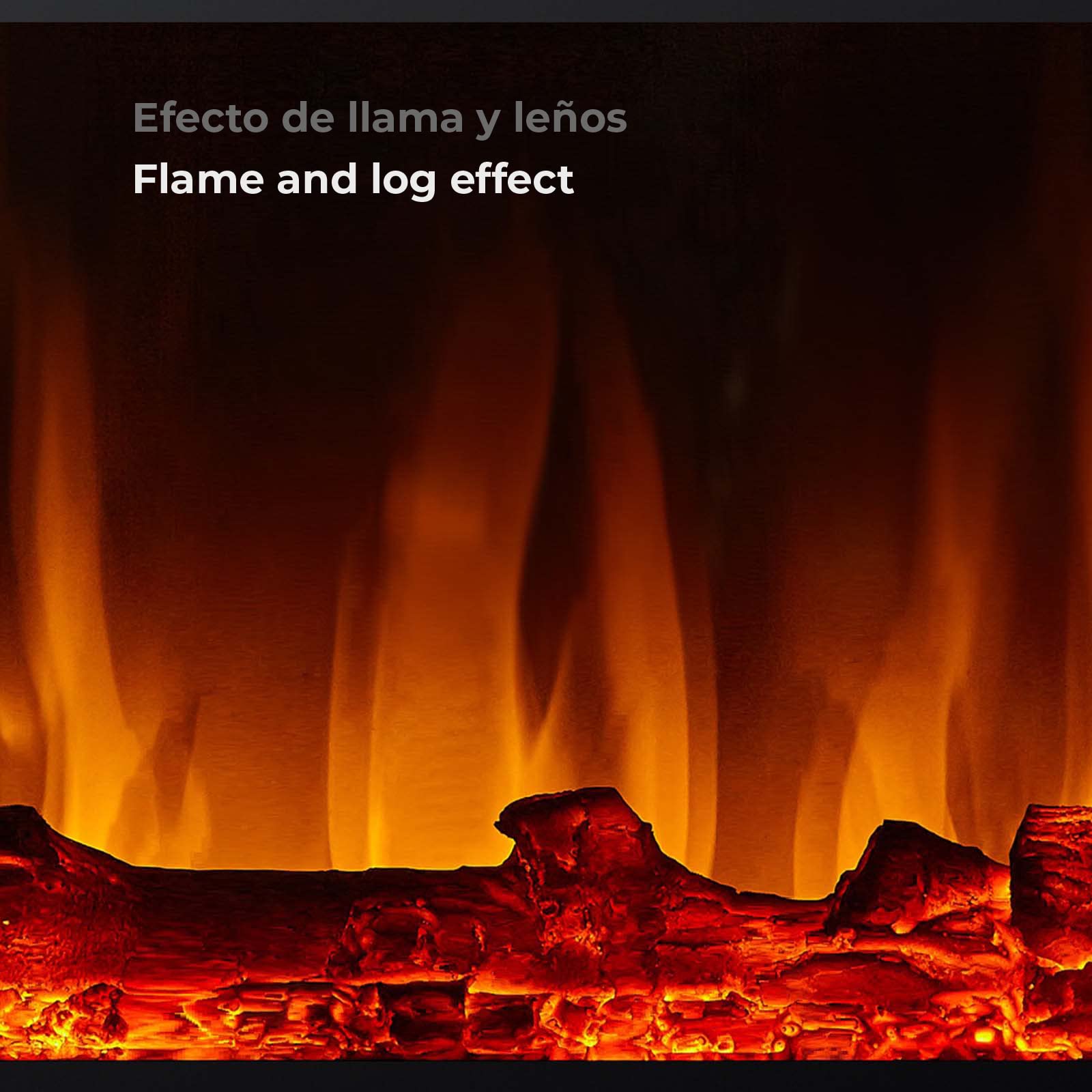 Chimenea eléctrica 2000W Kekai Oregon 127x16x48cm con simulación de Fuego para Pared Negra