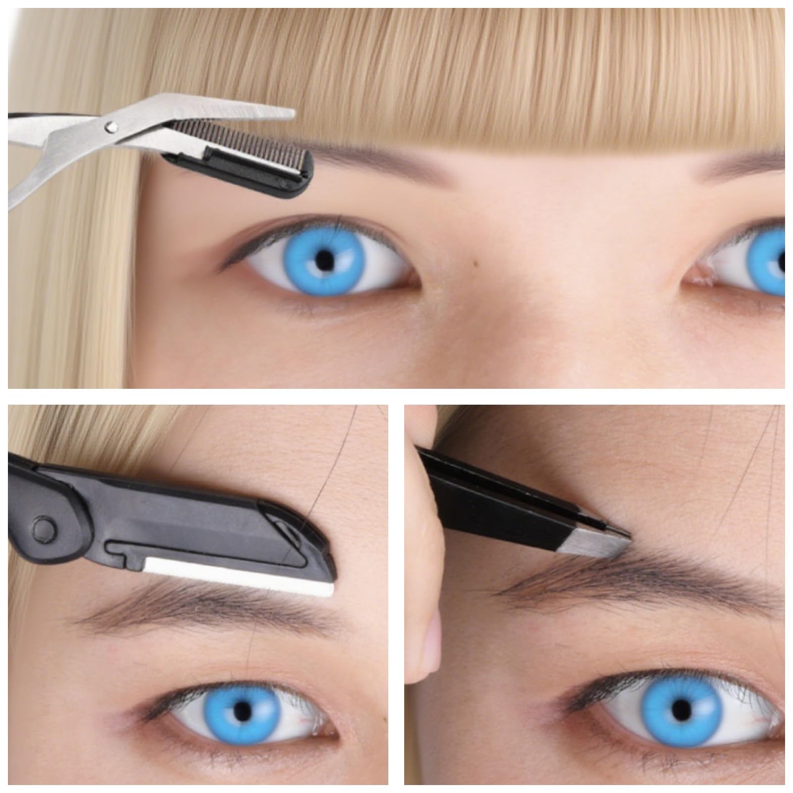 Ciseaux Sourcils Professionnels de Précision pour Femme et Homme, Ciseaux Sourcil Femme avec Anneaux Antidérapants et Peigne, Tondeuse Sourcil et Outil de Mise en Forme pour Épilation Facile