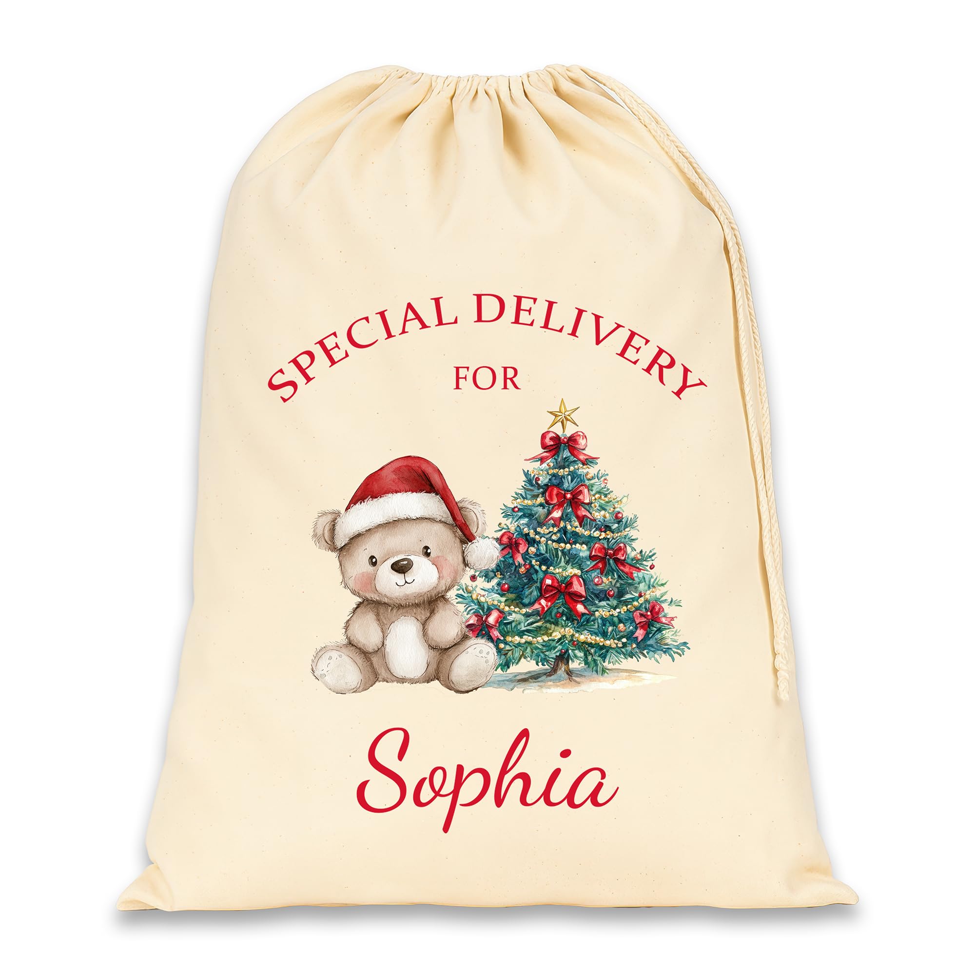 Chicken Craft Personalised Santa Sack with Custom Name - Large Christmas Sack for Gifts - Xmas Gift Bag for Under Tree - Christmas Eve Bag - Christmas Stocking Alternative - Red Teddy Bear (Cotton) โ image 1