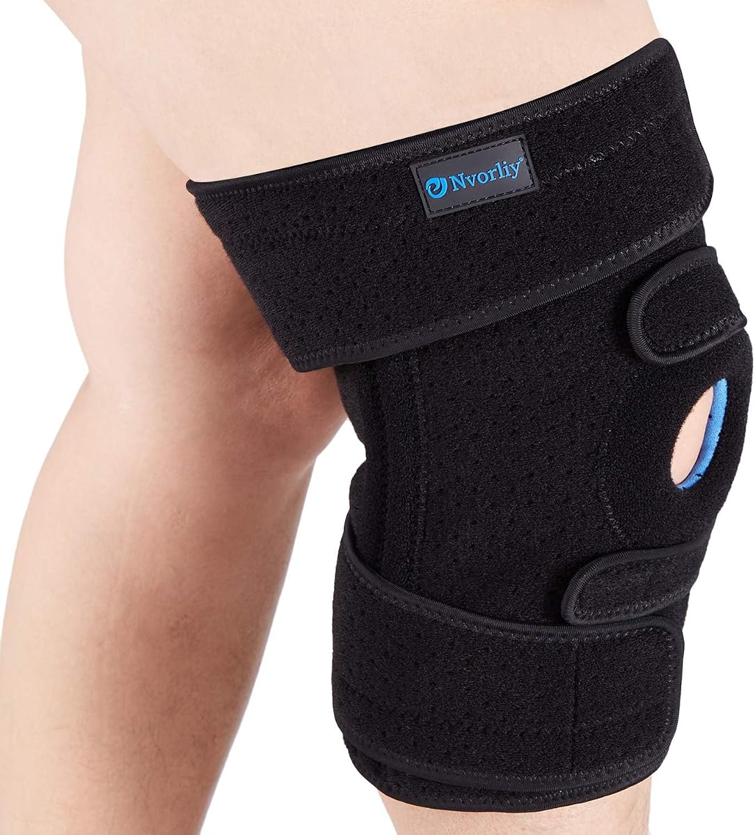 Nvorliy Rodillera de tamaño grande para dolor de rodilla, rodillera extra grande para mujeres y hombres, rodillera ajustable con estabilizadores laterales para aliviar el dolor de rodilla, artritis, ACL, LCL, MCL, recuperación de lesiones