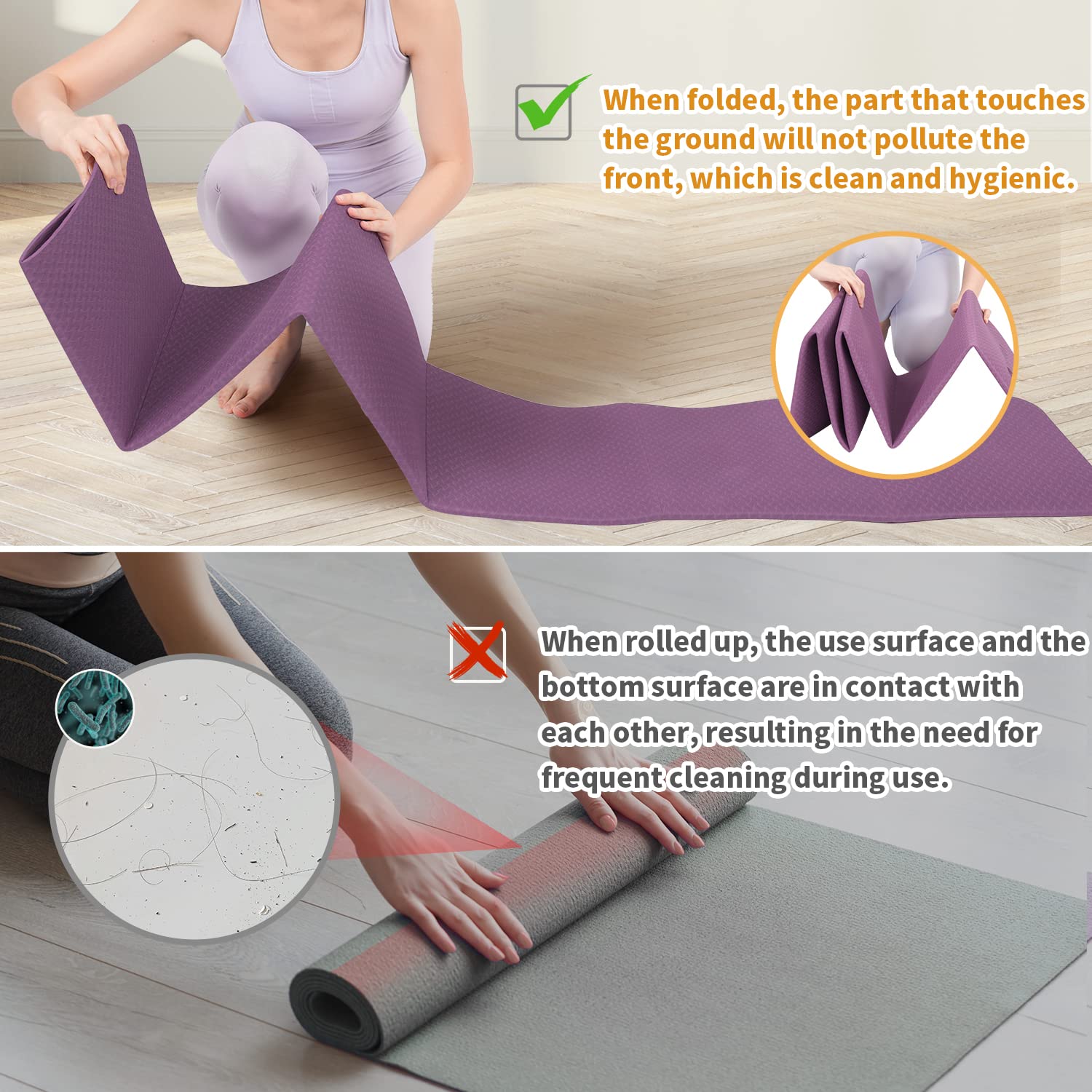 WeMe Yoga Mat, Folding Yoga Travel Mat with TPE Material Non Slip DoubleSided, AntiTear