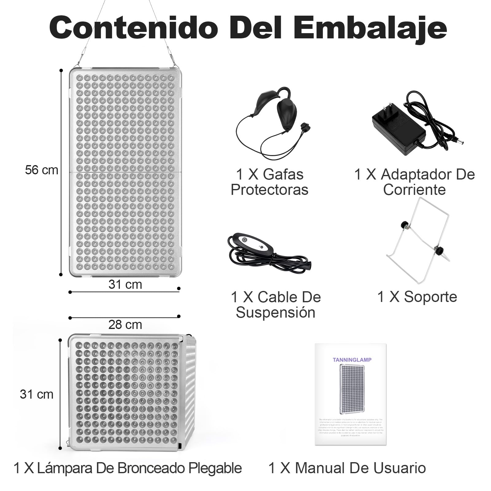 Aparatos bronceadores Lámpara bronceadora de 48 W para uso doméstico, solárium portátil con 338 LED, solárium facial plegable con protección ocular, bronceadora para rostro y cuerpo