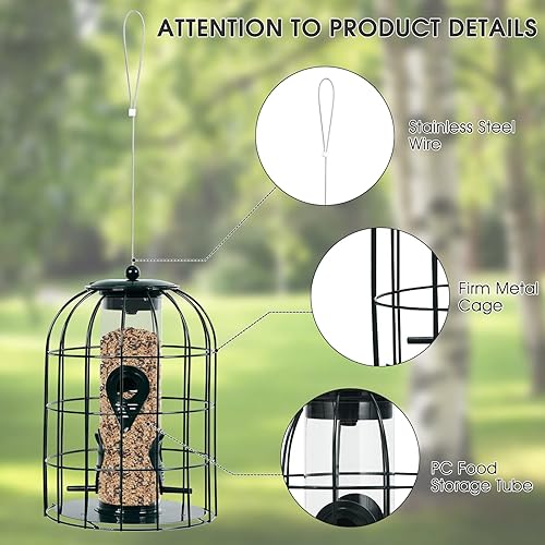 Miniatura 3 de PETSITE Comedero colgante para pájaros, comedero de metal para colibríes silvestres al aire libre con 4 puertos de alimentación para jardín, patio,