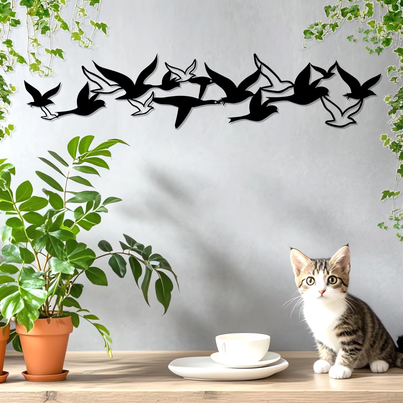 Luccyle Decoración de pared de metal con pájaros,Bandada de pájaros de metal negro,Pájaros voladores modernos Decoración de pared para patio y jardín