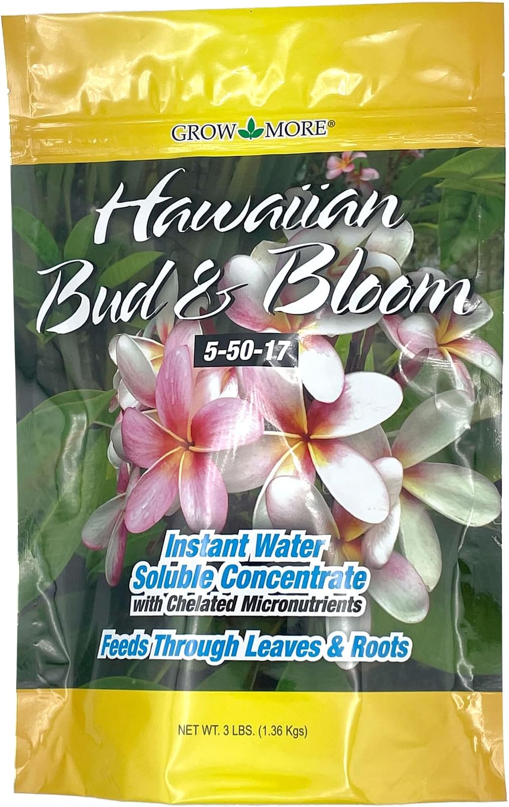 Urea-Free Hawaiian Bud and Bloom 5-50-17 Fertilizer - 3lbs of Water Soluble Bloom Booster Fertilizer for Flowers - High Phosphorus Flower Food for Enhanced Bud Formation & Vigorous Blooms
