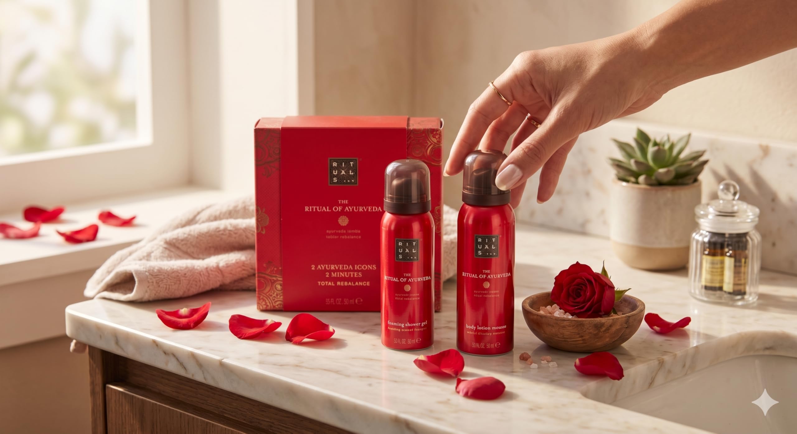 RITUALS The Ritual of Ayurveda Geschenkset, Schäumendes Duschgel & Körperlotion Mousse, 2 x 50 ml