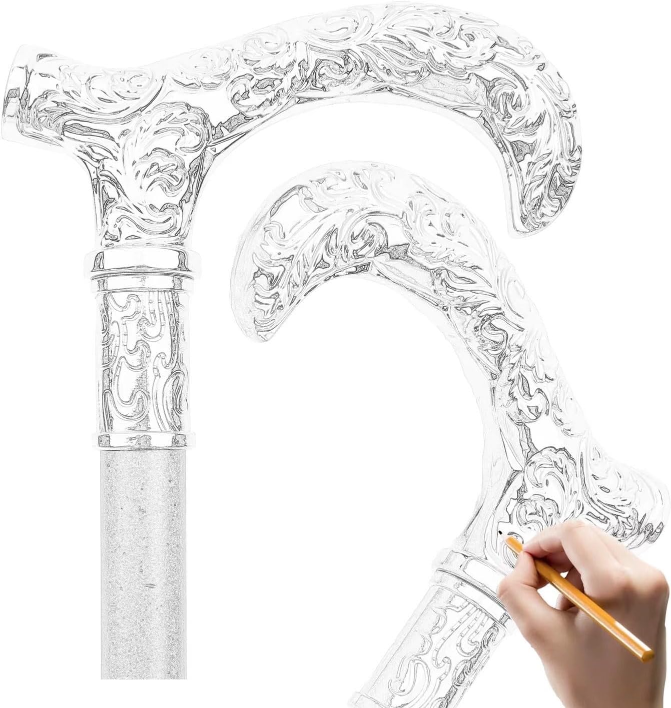 White Pattern Walking Cane, Luxury Men Womens Walking Stick, Removable Anti Slip Scepter Cospaly Vintage Party 93cm