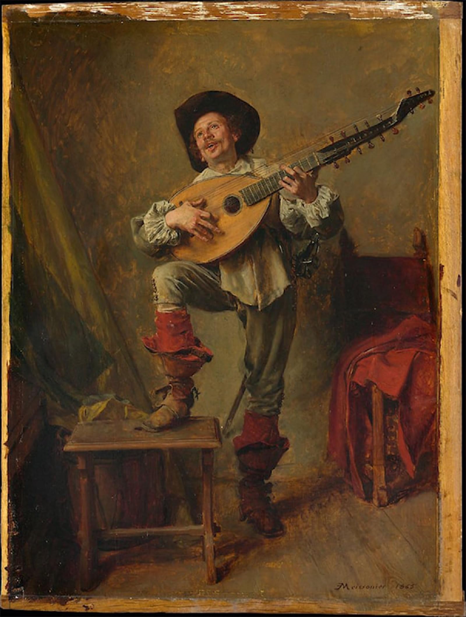 ARTXLXXBN Famous Art Print Poster Vintage Wall Art Soldier Playing the Theorbo Jean-Louis Ernest Meissonier Canvas Art Poster for Home Decor 60x90cm