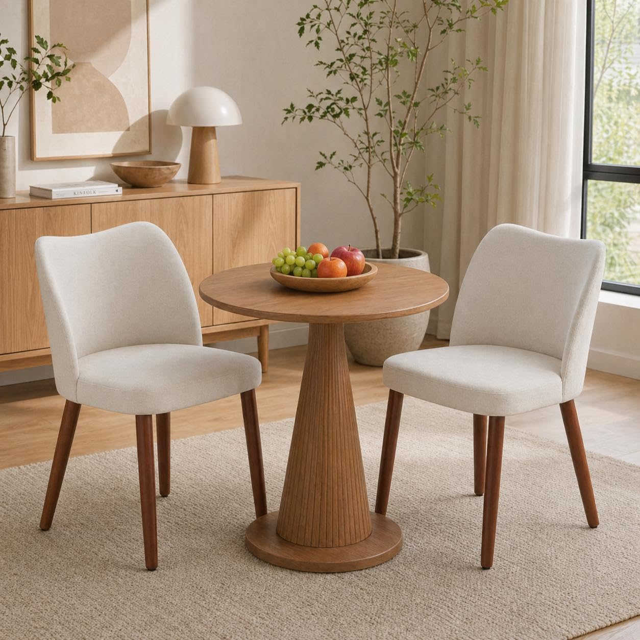 AffinityFurn Wooden Dining Chairs Set of 2, Modern Kitchen Chairs with Backrest & Wooden Legs, Upholstered Armchairs for Living Room, Dining Room, Lounge, White