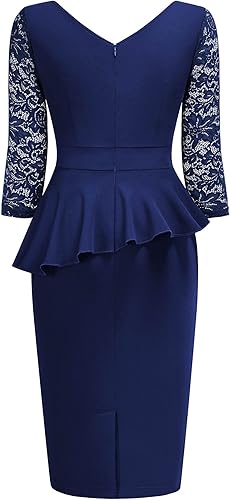 Miniatura 6 de Miusol Minivestido de fiesta con cuello en V y encaje floral con volantes y manga 23 para mujer