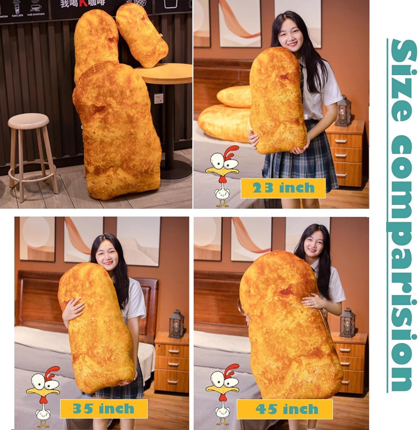 Simulation Chicken Plush Pillow, Chicken Stuffed Food Plush Pillow, Home Sofa Decoration, Birthday Christmas Funny Gift for Kids Adults (23inch)