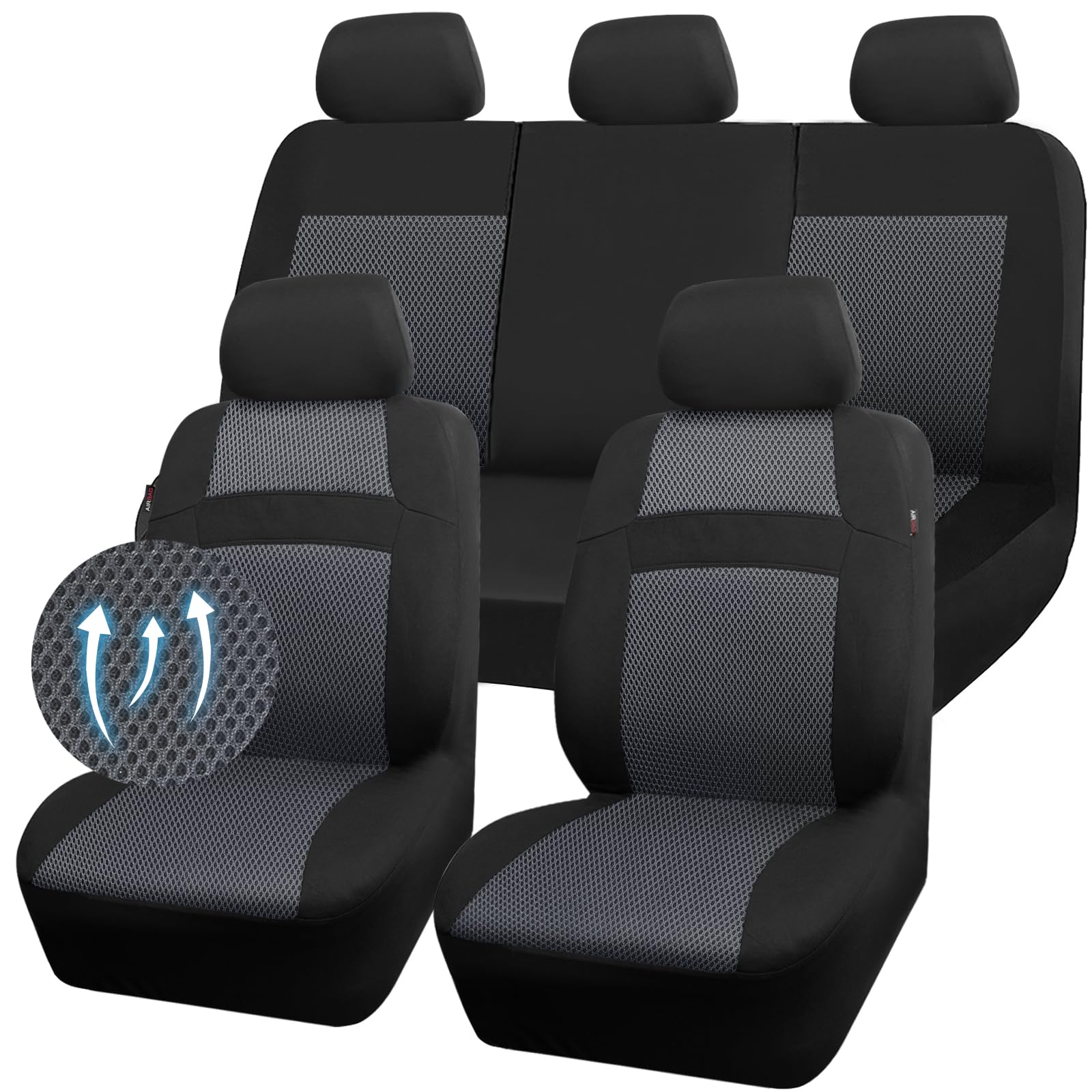 View 1 of ********SIMILAR********* CAR PASS 3D Air Mesh Seat Cover Full Sets, Charcoal Car Seat Cover with 5mm Composite Sponge Inside,Airbag Compatible Universal Fit for SUV,Vans,sedans, Trucks, Automotive Interior Covers(Black Gray)