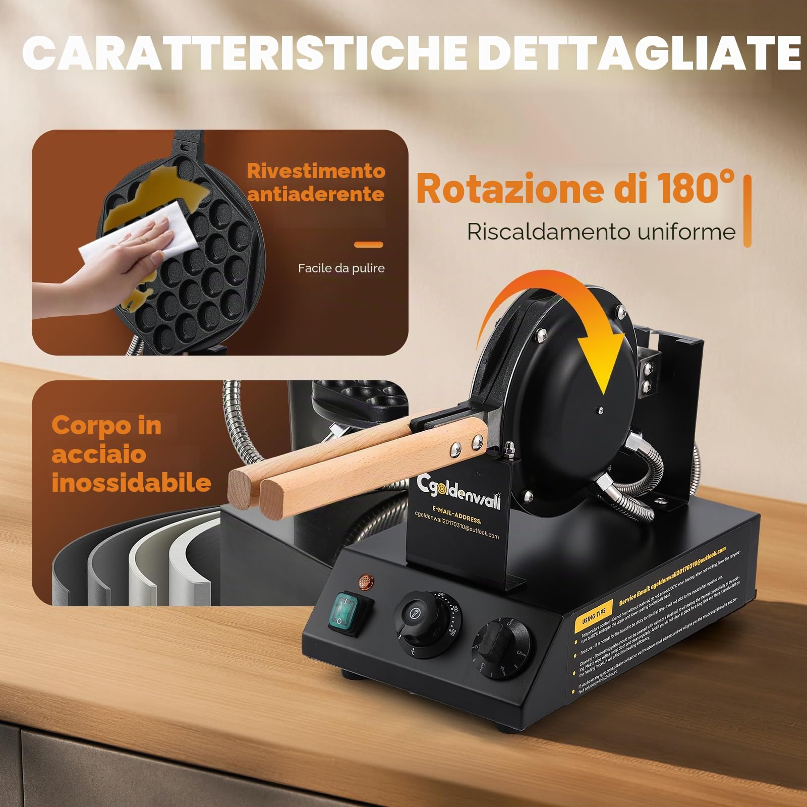 CGOLDENWALL Macchina per Bubble Waffle Commerciale, Antiaderente, 1400W