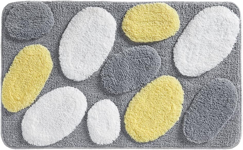 iDesign Pebblz Microfiber Polyester Bath Mat, Non-Slip Shower Accent Rug for Master, Guest, and Kids' Bathroom, Entryway, 34" x 21", Yellow and Gray