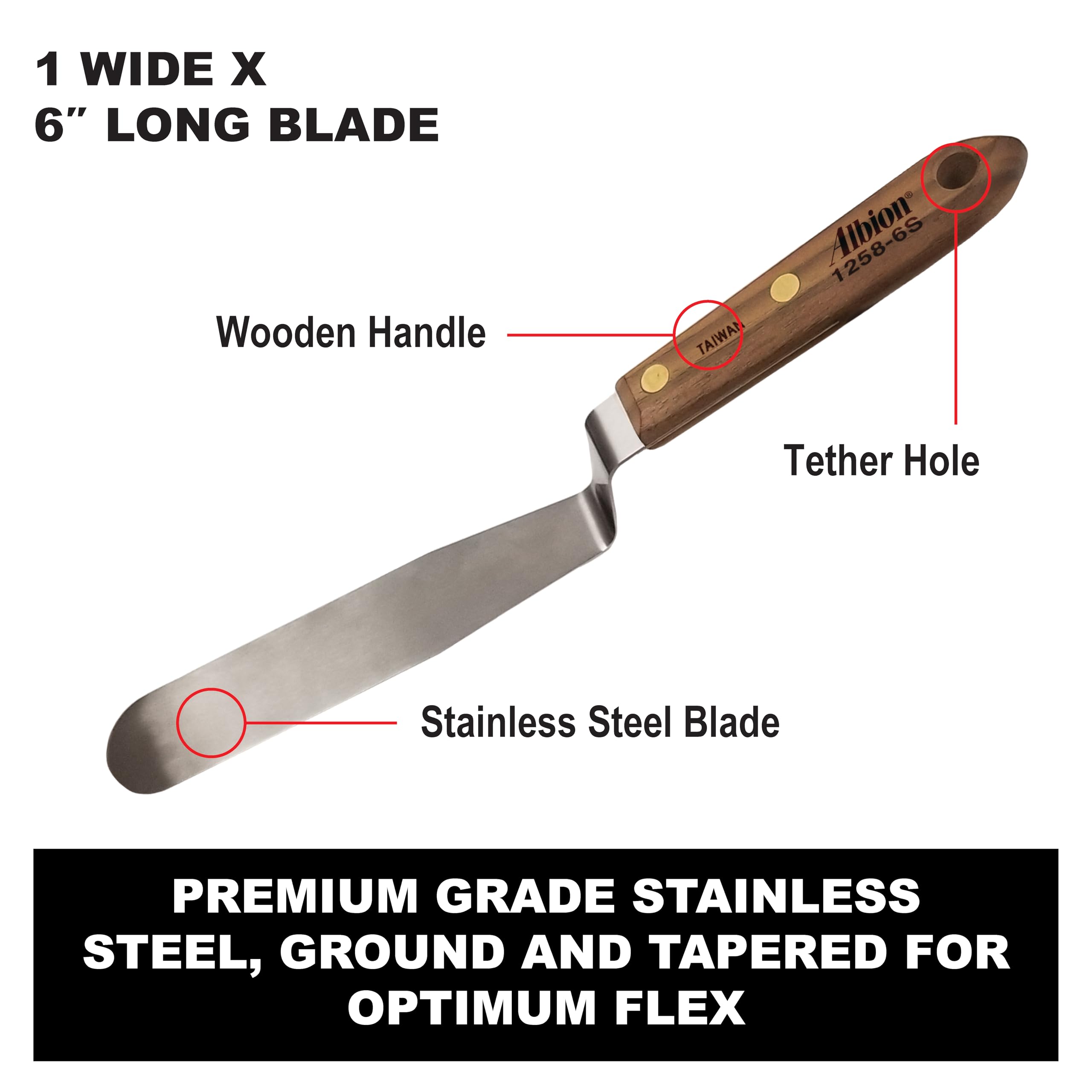 Albion Engineering Classic Offset Caulk Tooling Spatula, Stainless Steel, 1” wide tapered tip x 6” long blade (1258-6S) — Amazon image 2