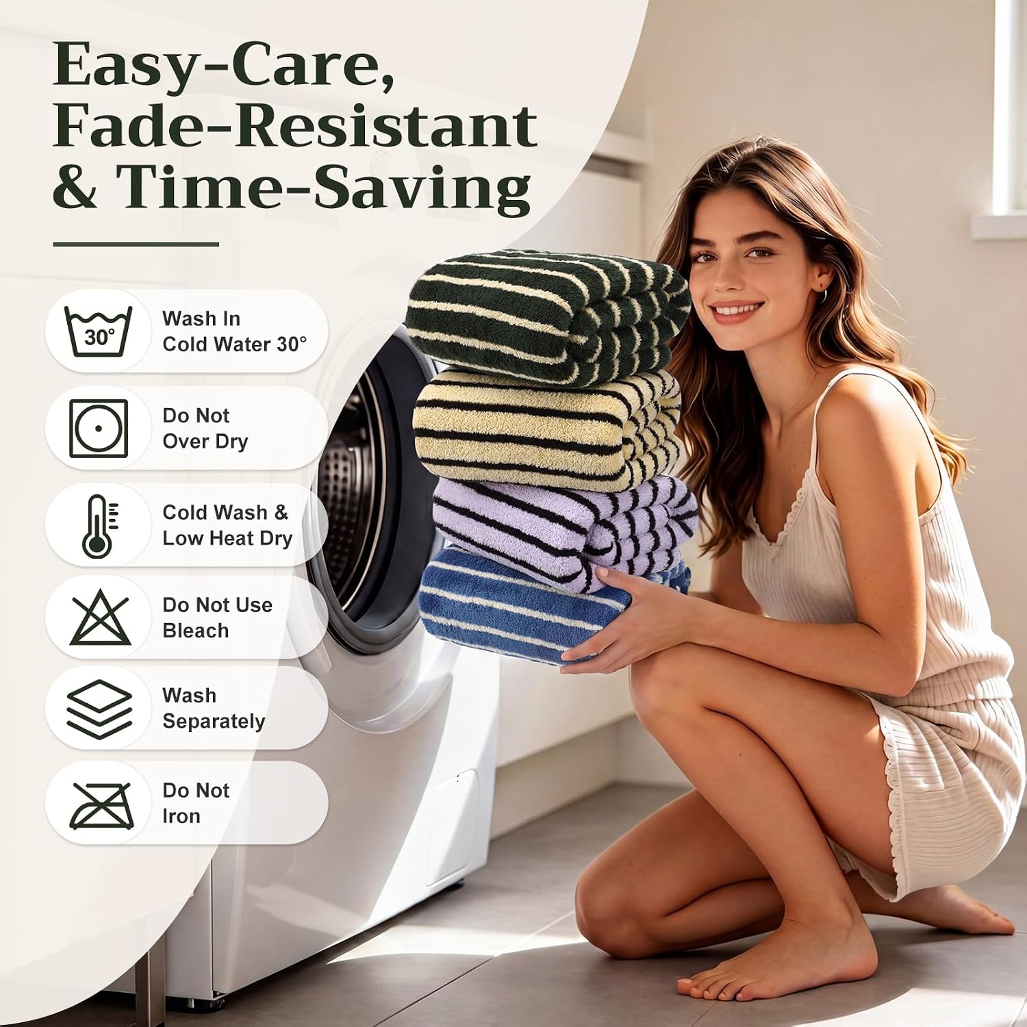 Mindsoft 4 Pcs Microfiber Stripe Bath Towels 27'' x 55'' Soft Highly Absorbent Shower Towels with Hang Loop Large Colorful Light Weight Bathroom Towel Sheet for Beach Travel Spa Gym Camp(Dark)